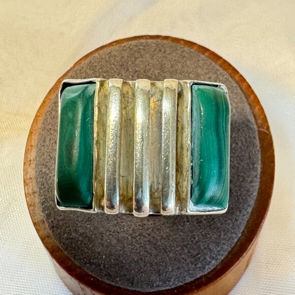VTG Sterling Silver 925 Men's Chunky Malachite Signet Style Ring Size 10.75